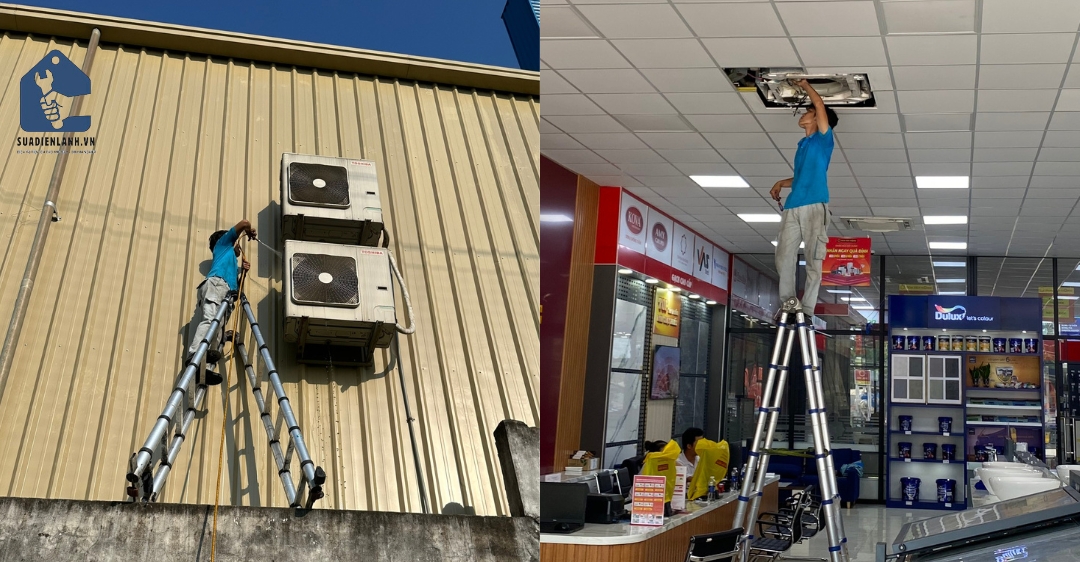 vệ sinh máy lạnh ở vị trí cao