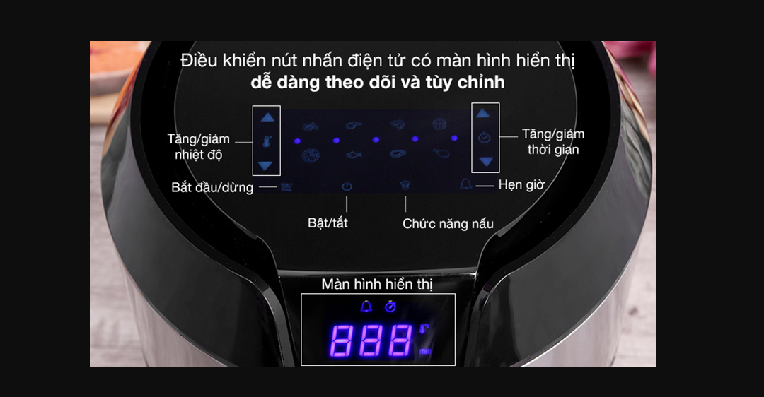 Các phím chức năng cho các loại nồi chiên không dầu  