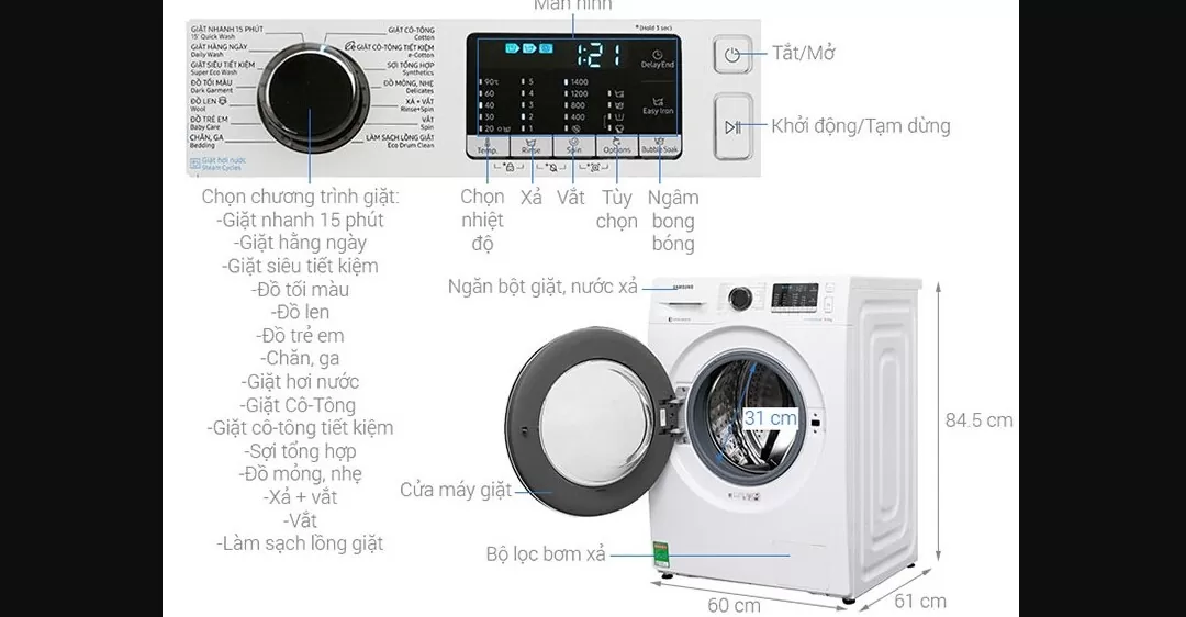 Dưới đây là các lưu ý quan trọng khi sử dụng máy giặt Samsung cửa trước