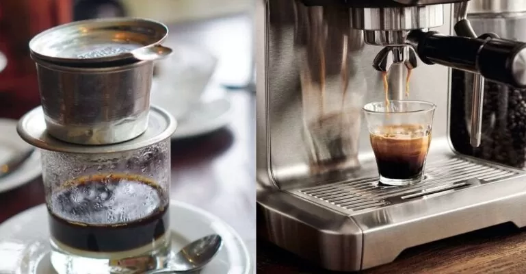 cà phê pha máy và cà phê pha phin