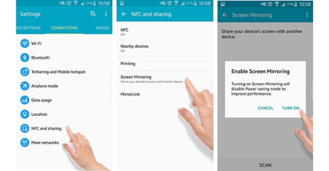 Khởi động tính năng Screen Mirroring trên điện thoại