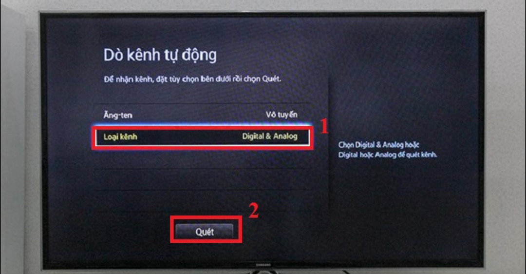 cách dò kênh tivi samsung không cần ăng ten